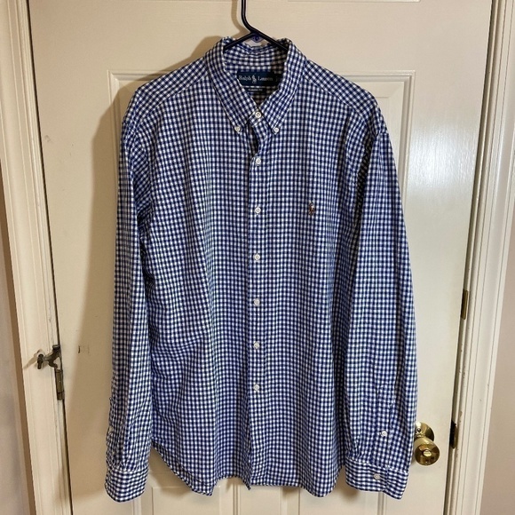 Ralph Lauren Men's LS Classic Fit‎ Button Up Shirt XL Gingham Blue White Career - Picture 1 of 5